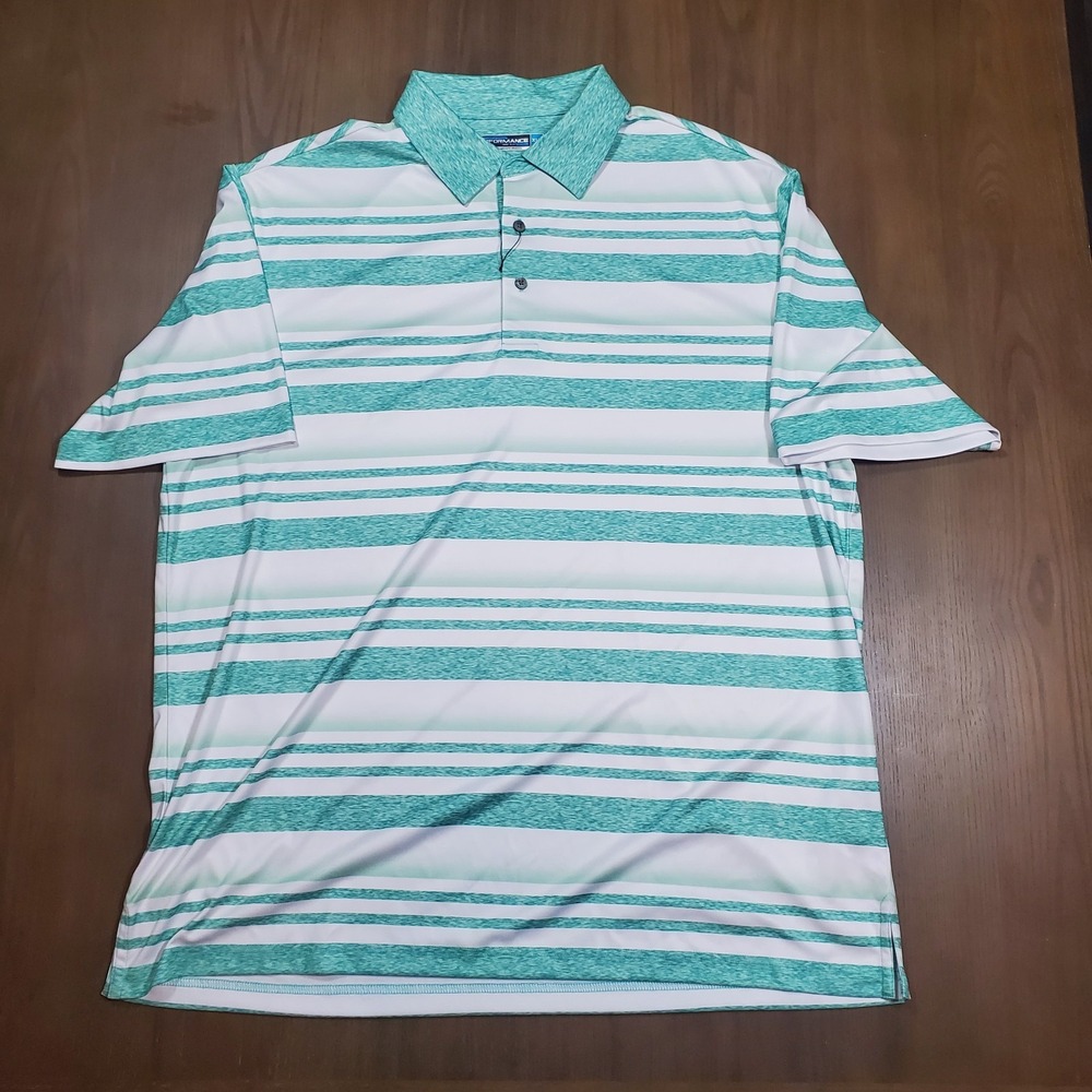Roundtree & Yorke Performance Men's Size XLT Golf Polo Shirt Green Striped